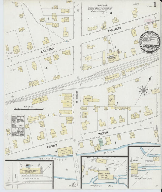 Sanborn Fire Insurance Map from Marathon, Cortland County, New York (1888), Sheet #0001 - Complete Map Set gallery image, historic Sanborn map, vintage wall art, New York New York