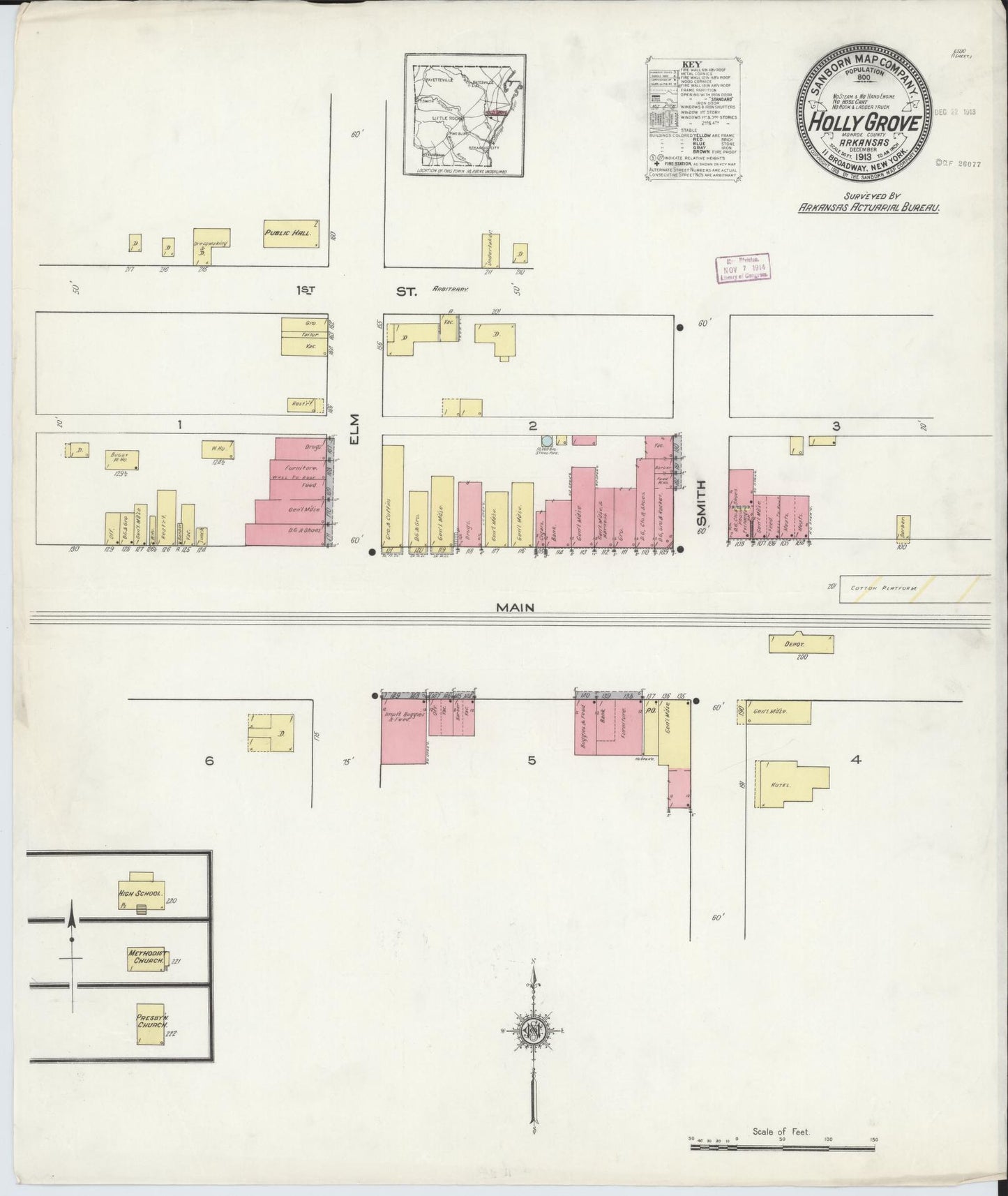 Sanborn Fire Insurance Map from Holly Grove, Monroe County, Arkansas (1913), Sheet #0001 - Historic Sanborn Fire Insurance Map Print, vintage old map wall art, antique decor, genealogy gift, Arkansas Arkansas map