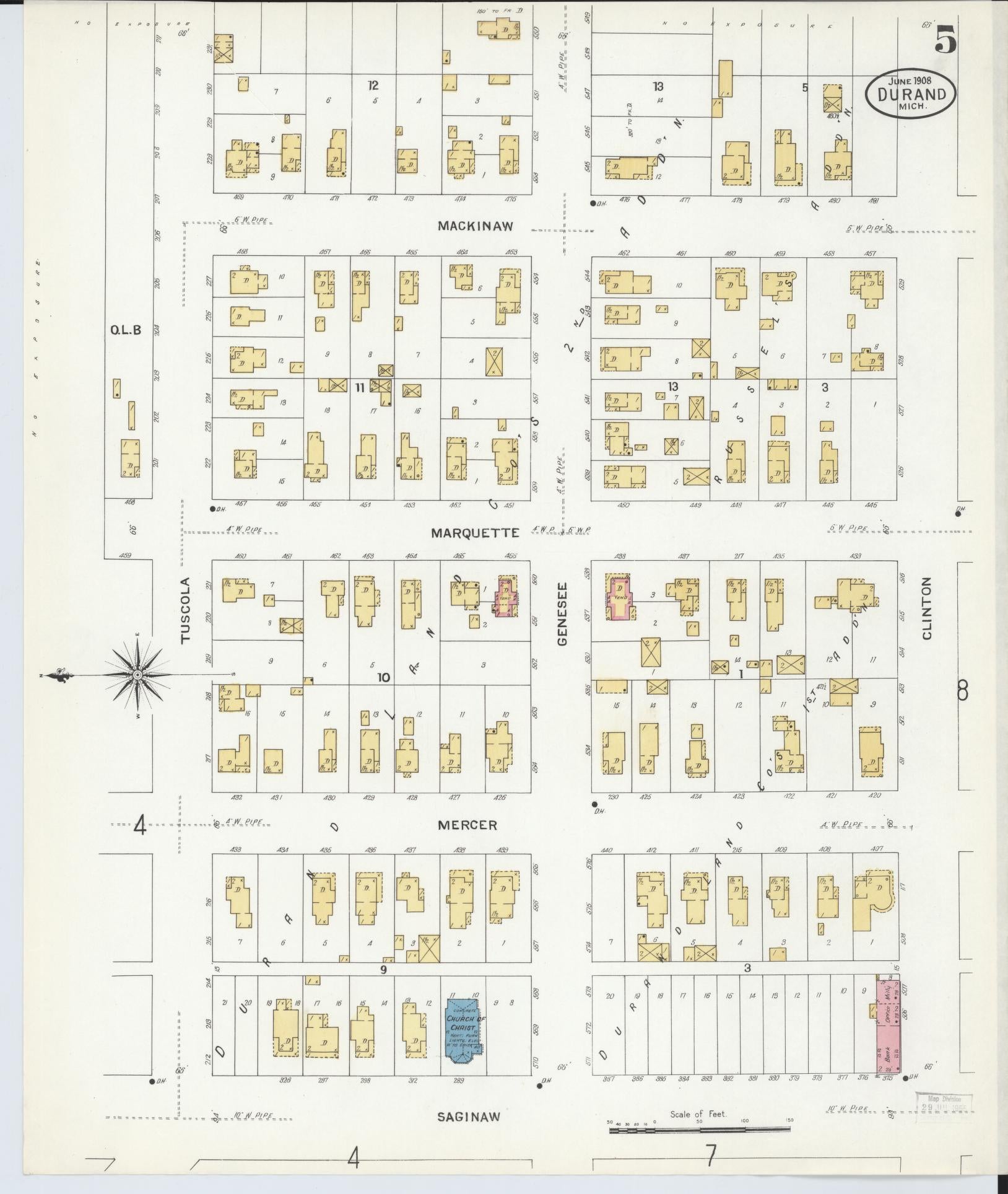 Sanborn Fire Insurance Map from Durand, Shiawassee County, Michigan (1908), Sheet #0005 - Historic Sanborn Fire Insurance Map Print, vintage old map wall art, antique decor, genealogy gift, Michigan Michigan map