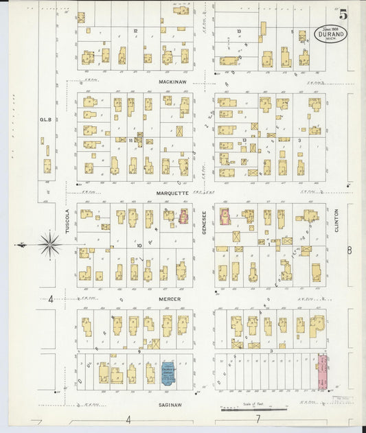 Sanborn Fire Insurance Map from Durand, Shiawassee County, Michigan (1908), Sheet #0005 - Historic Sanborn Fire Insurance Map Print, vintage old map wall art, antique decor, genealogy gift, Michigan Michigan map