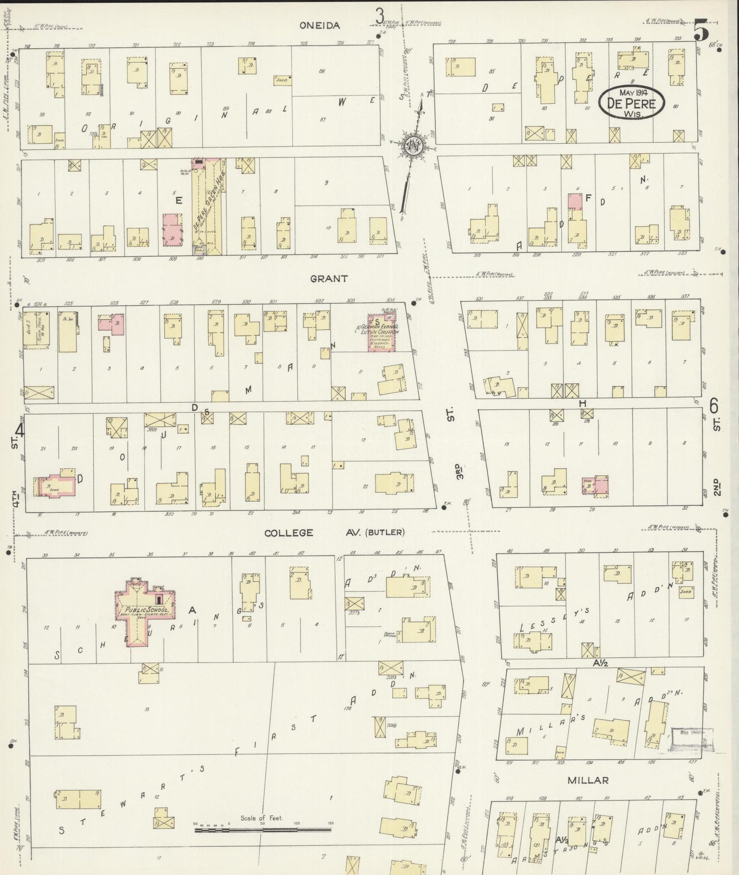 Sanborn Fire Insurance Map from De Pere, Brown County, Wisconsin (1914), Sheet #0005 - Complete Map Set gallery image, historic Sanborn map, vintage wall art, Wisconsin Wisconsin
