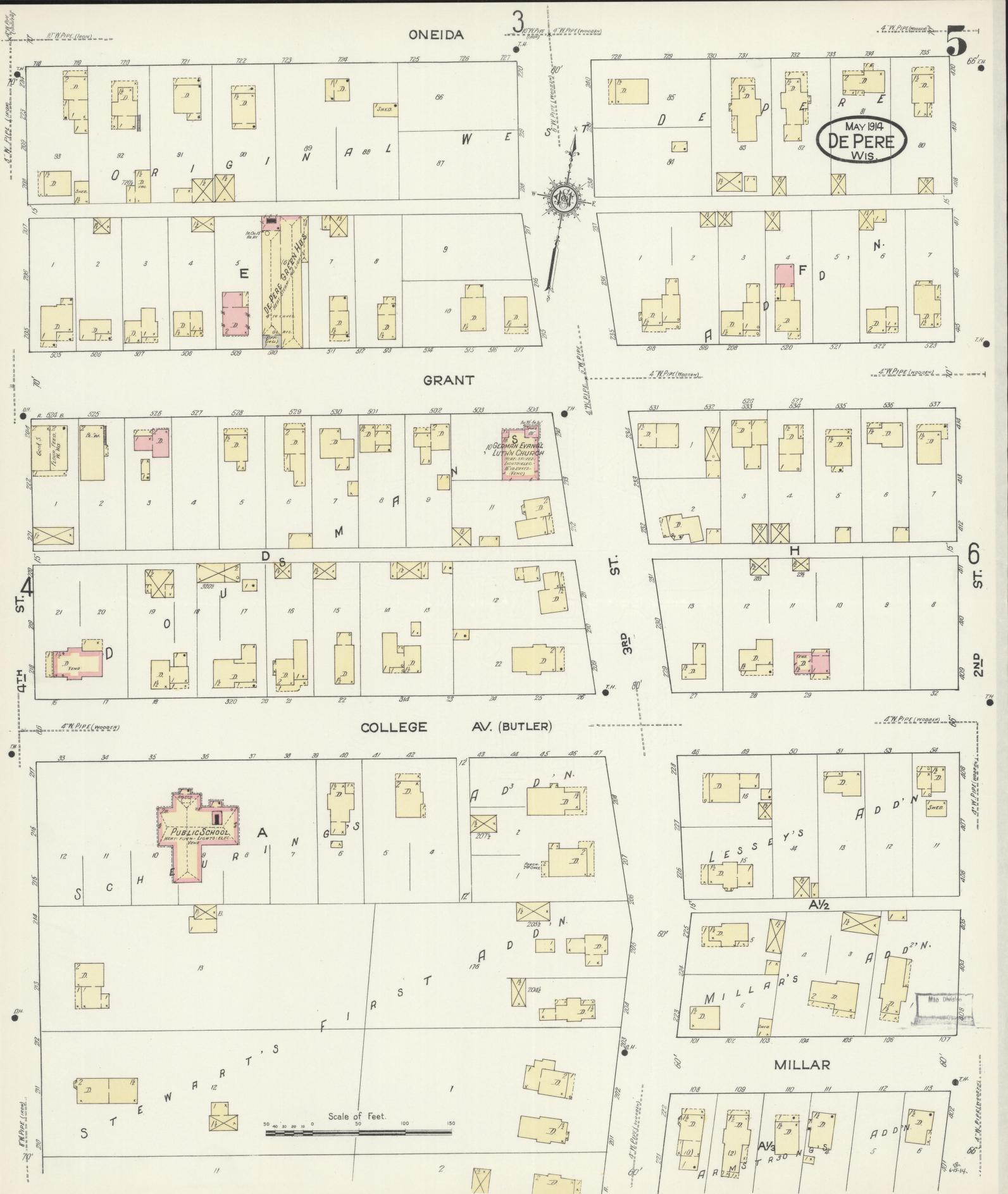Sanborn Fire Insurance Map from De Pere, Brown County, Wisconsin (1914), Sheet #0005 - Complete Map Set gallery image, historic Sanborn map, vintage wall art, Wisconsin Wisconsin