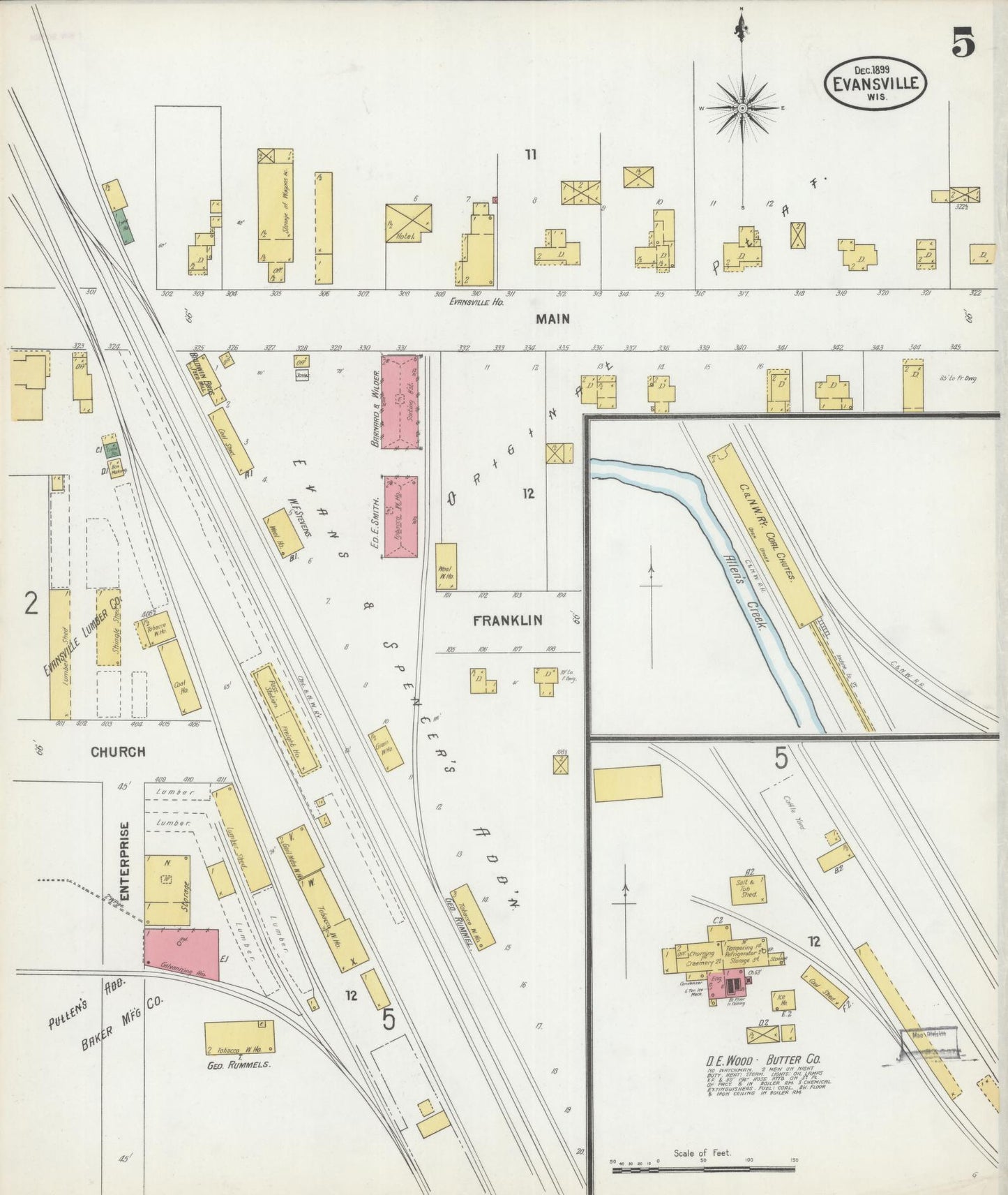 Sanborn Fire Insurance Map from Evansville, Rock County, Wisconsin (1899), Sheet #0005 - Complete Map Set gallery image, historic Sanborn map, vintage wall art, Wisconsin Wisconsin