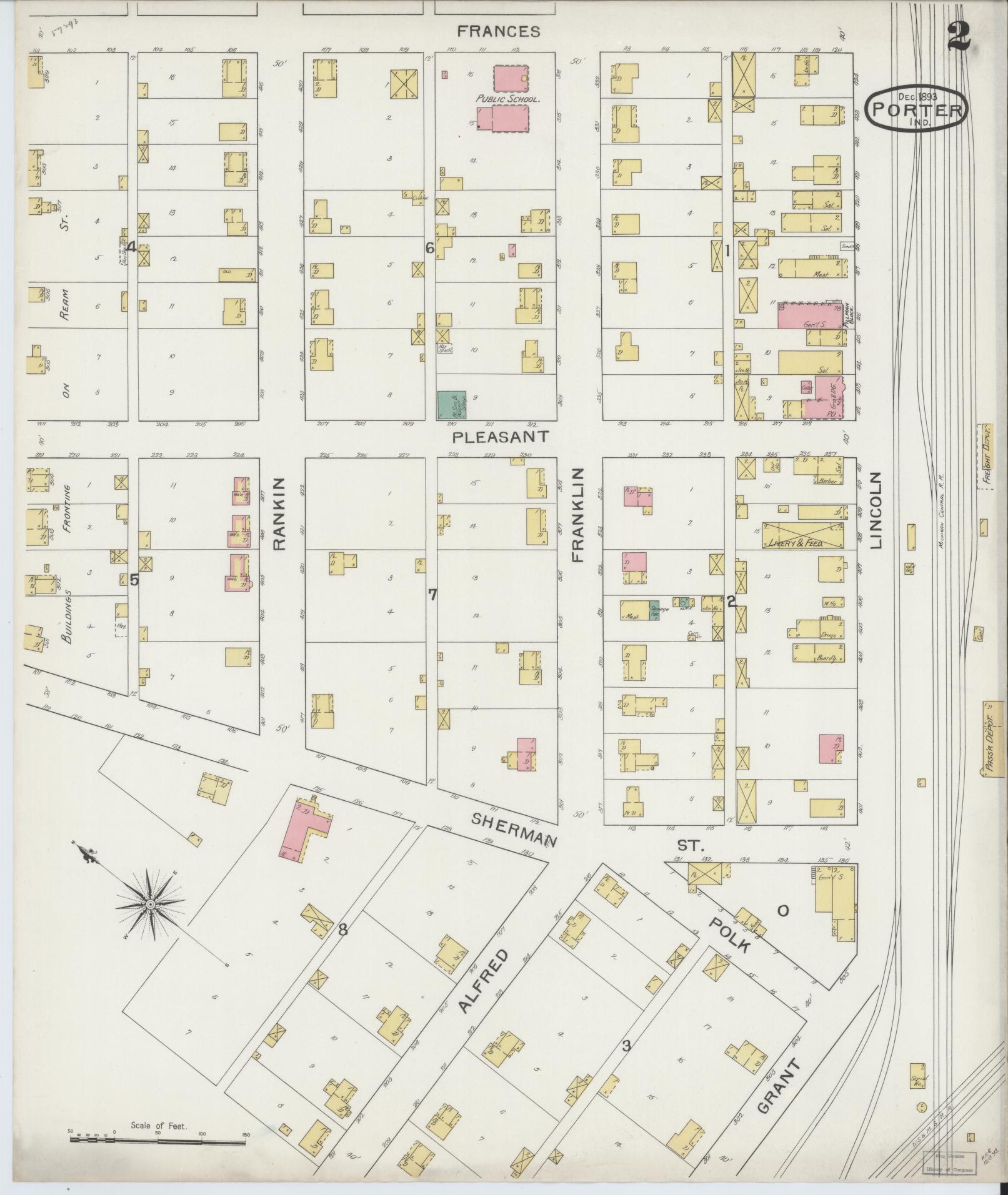 Sanborn Fire Insurance Map from Porter, Porter County, Indiana (1893), Sheet #0002 - Complete Map Set gallery image, historic Sanborn map, vintage wall art, Indiana Indiana