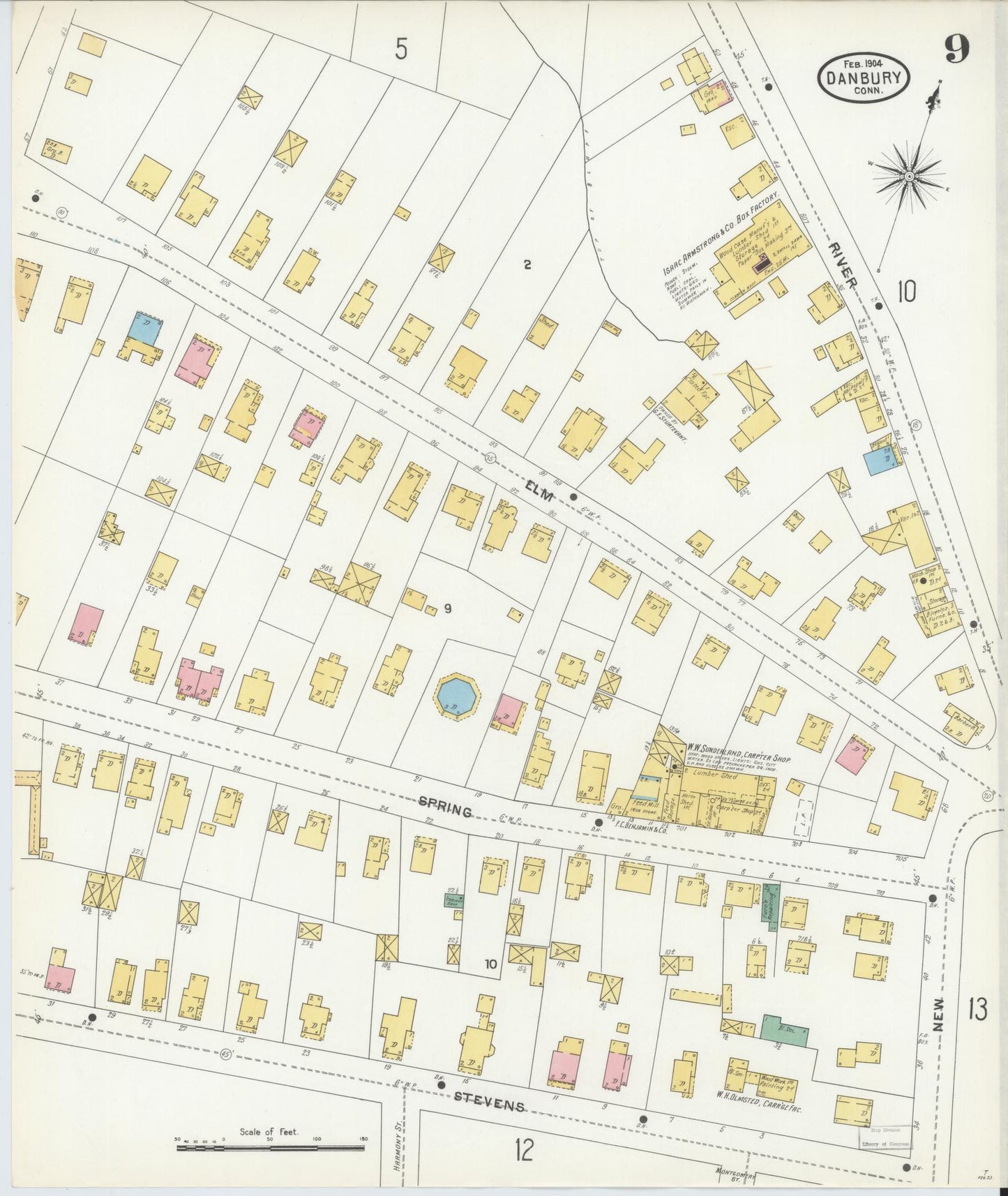 Sanborn Fire Insurance Map from Danbury, Fairfield County, Connecticut (1904), Sheet #0009 - Complete Map Set gallery image, historic Sanborn map, vintage wall art, Connecticut Connecticut