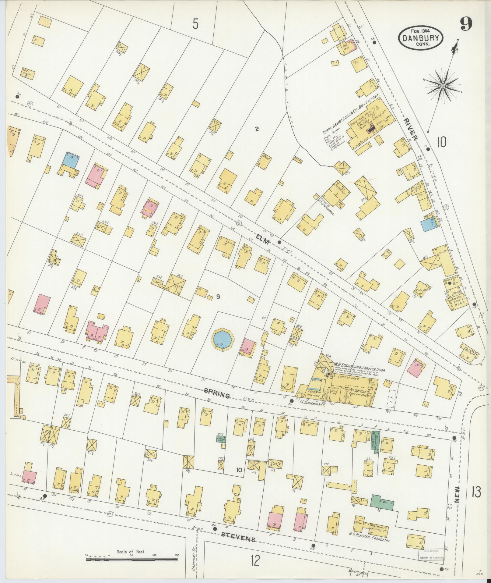 Sanborn Fire Insurance Map from Danbury, Fairfield County, Connecticut (1904), Sheet #0009 - Complete Map Set gallery image, historic Sanborn map, vintage wall art, Connecticut Connecticut