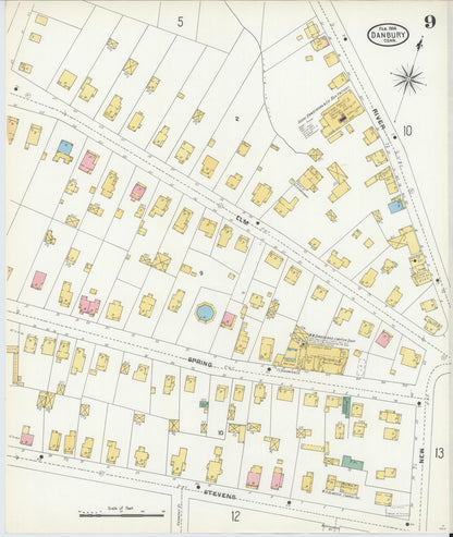 Sanborn Fire Insurance Map from Danbury, Fairfield County, Connecticut (1904), Sheet #0009 - Complete Map Set gallery image, historic Sanborn map, vintage wall art, Connecticut Connecticut