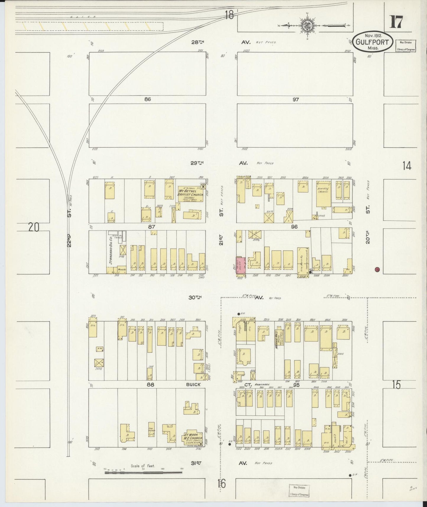 Sanborn Fire Insurance Map from Gulfport, Harrison County, Mississippi (1912), Sheet #0017 - Complete Map Set gallery image, historic Sanborn map, vintage wall art, Mississippi Mississippi