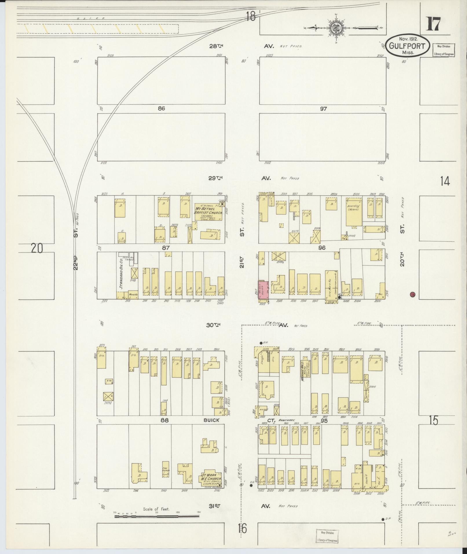 Sanborn Fire Insurance Map from Gulfport, Harrison County, Mississippi (1912), Sheet #0017 - Complete Map Set gallery image, historic Sanborn map, vintage wall art, Mississippi Mississippi