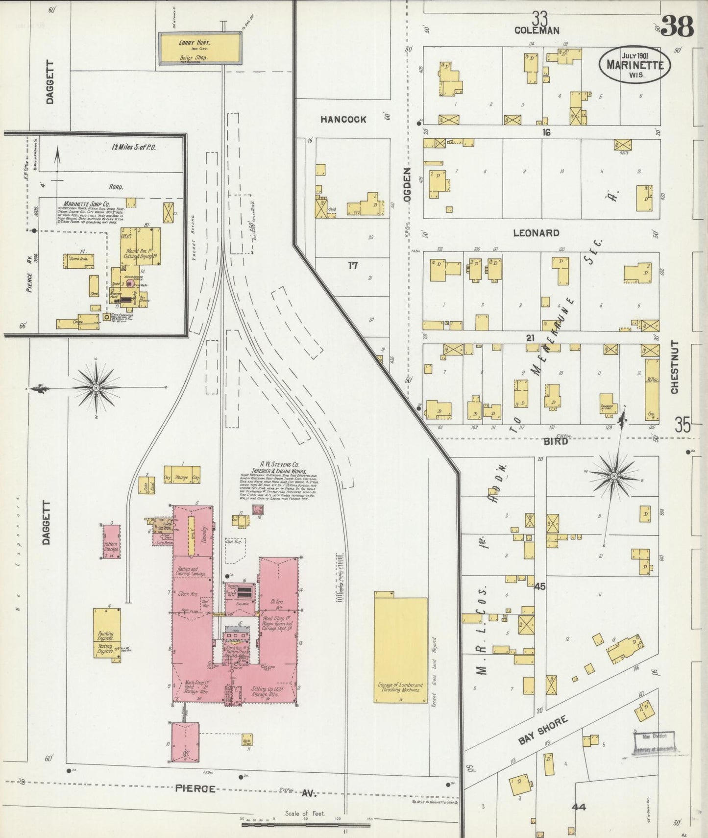 Sanborn Fire Insurance Map from Marinette, Marinette County, Wisconsin (1901), Sheet #0038 - Complete Map Set gallery image, historic Sanborn map, vintage wall art, Wisconsin Wisconsin