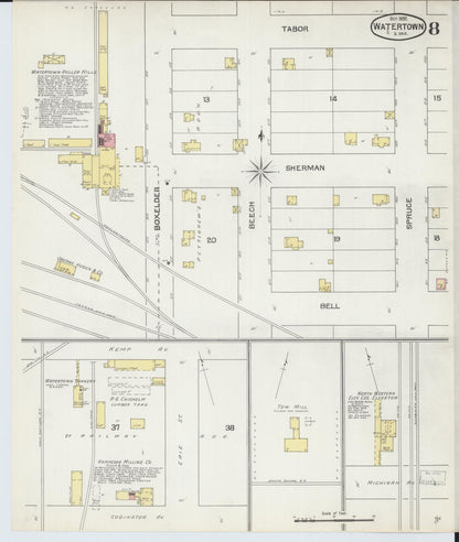 Sanborn Fire Insurance Map from Watertown, Codington County, South Dakota (1892), Sheet #0008 - Complete Map Set gallery image, historic Sanborn map, vintage wall art, South Dakota South Dakota