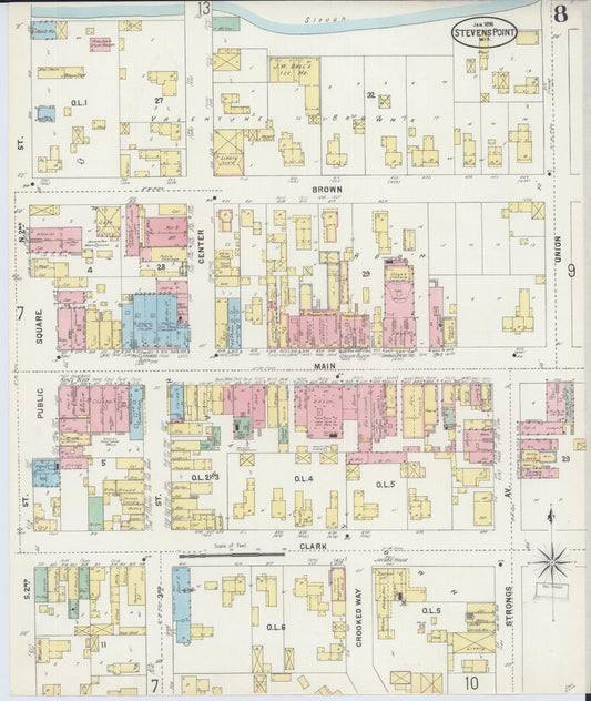 Sanborn Fire Insurance Map from Stevens Point, Portage County, Wisconsin (1898), Sheet #0008 - Historic Sanborn Fire Insurance Map Print, vintage old map wall art, antique decor, genealogy gift, Wisconsin Wisconsin map