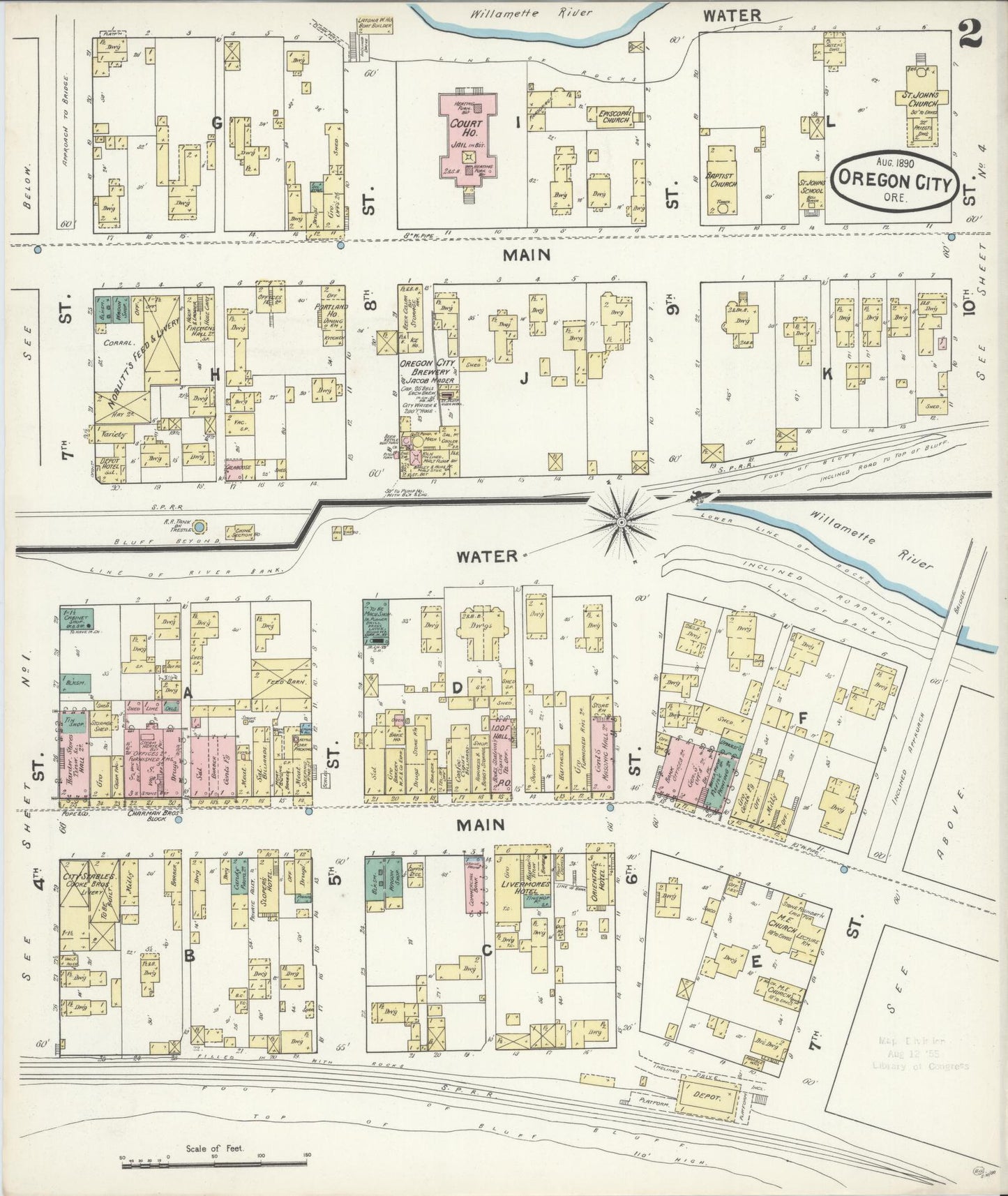 Sanborn Fire Insurance Map from Oregon City, Clackamas County, Oregon (1890), Sheet #0002 - Complete Map Set gallery image, historic Sanborn map, vintage wall art, Oregon Oregon