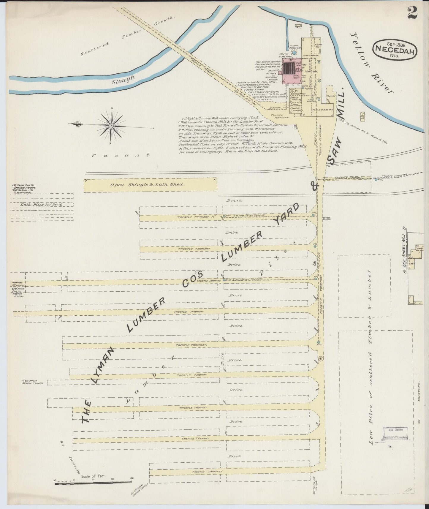 Sanborn Fire Insurance Map from Necedah, Juneau County, Wisconsin (1885), Sheet #0002 - Historic Sanborn Fire Insurance Map Print, vintage old map wall art, antique decor, genealogy gift, Wisconsin Wisconsin map