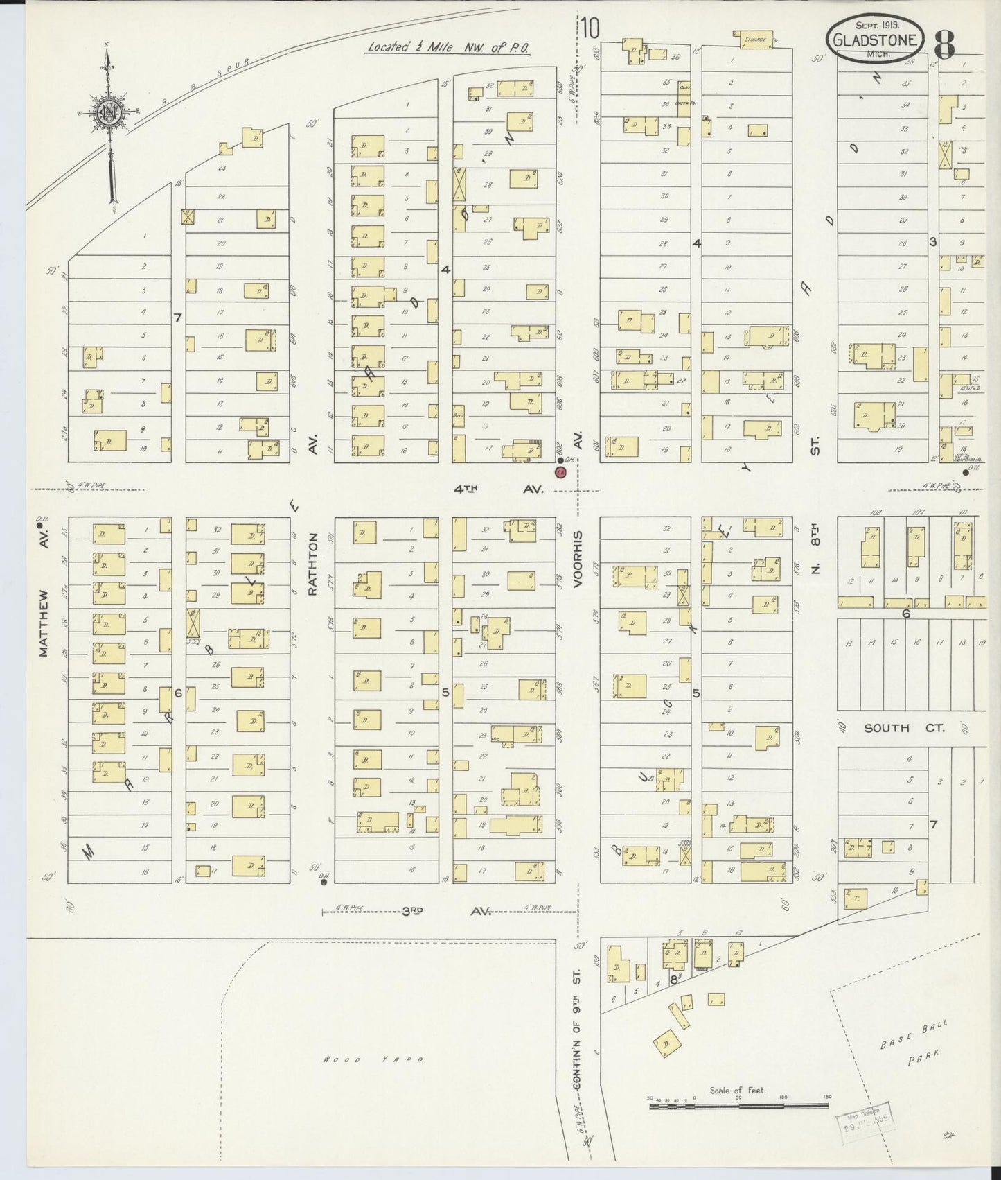 Sanborn Fire Insurance Map from Gladstone, Delta County, Michigan (1913), Sheet #0008 - Complete Map Set gallery image, historic Sanborn map, vintage wall art, Michigan Michigan
