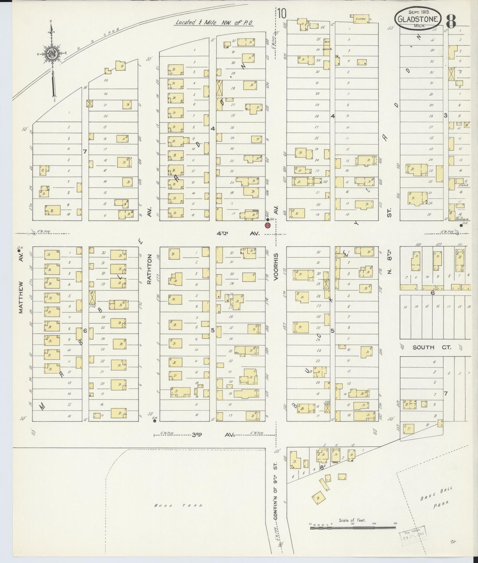Sanborn Fire Insurance Map from Gladstone, Delta County, Michigan (1913), Sheet #0008 - Complete Map Set gallery image, historic Sanborn map, vintage wall art, Michigan Michigan
