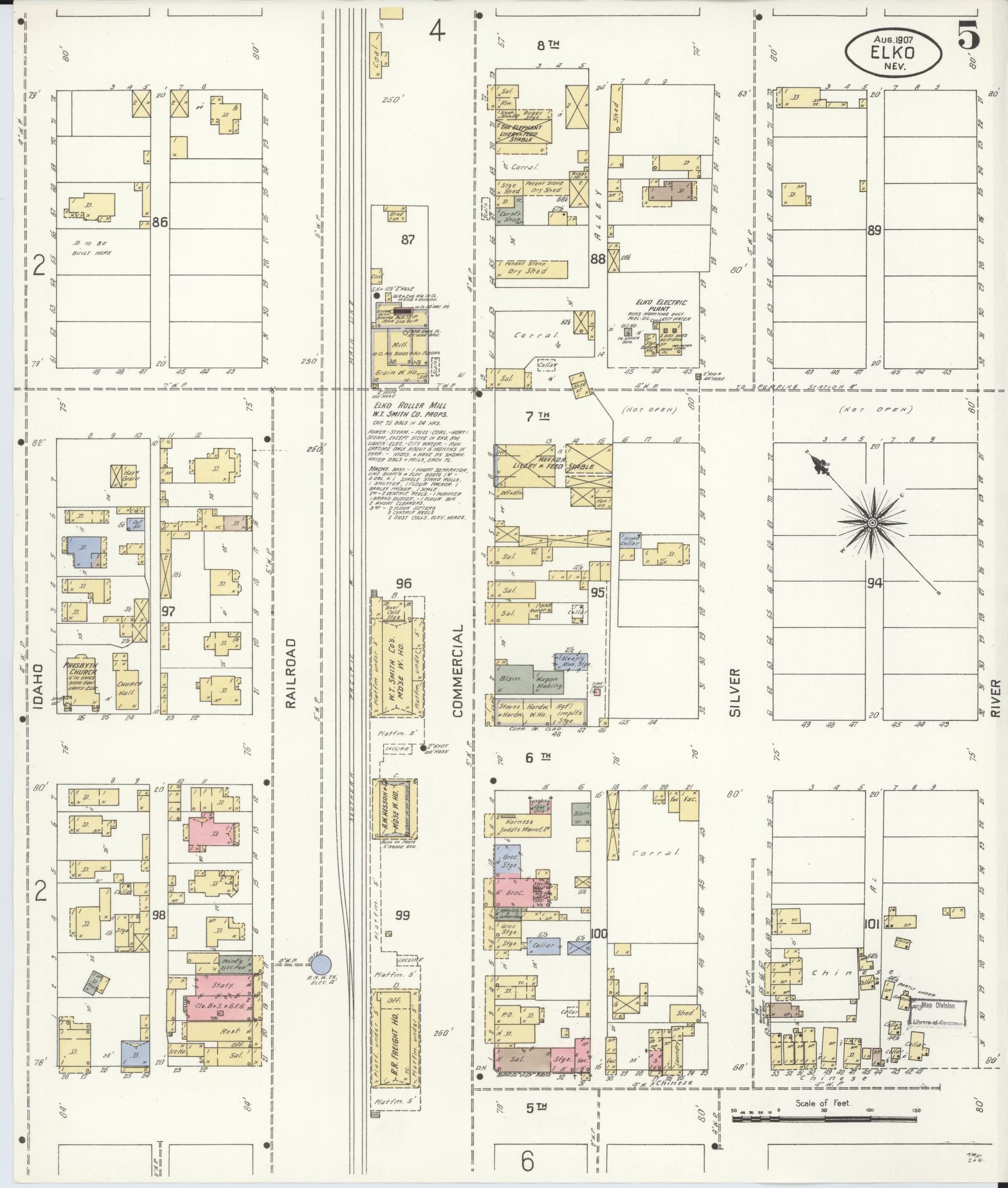 Sanborn Fire Insurance Map from Elko, Elko County, Nevada (1907), Sheet #0005 - Historic Sanborn Fire Insurance Map Print, vintage old map wall art, antique decor, genealogy gift, Nevada Nevada map