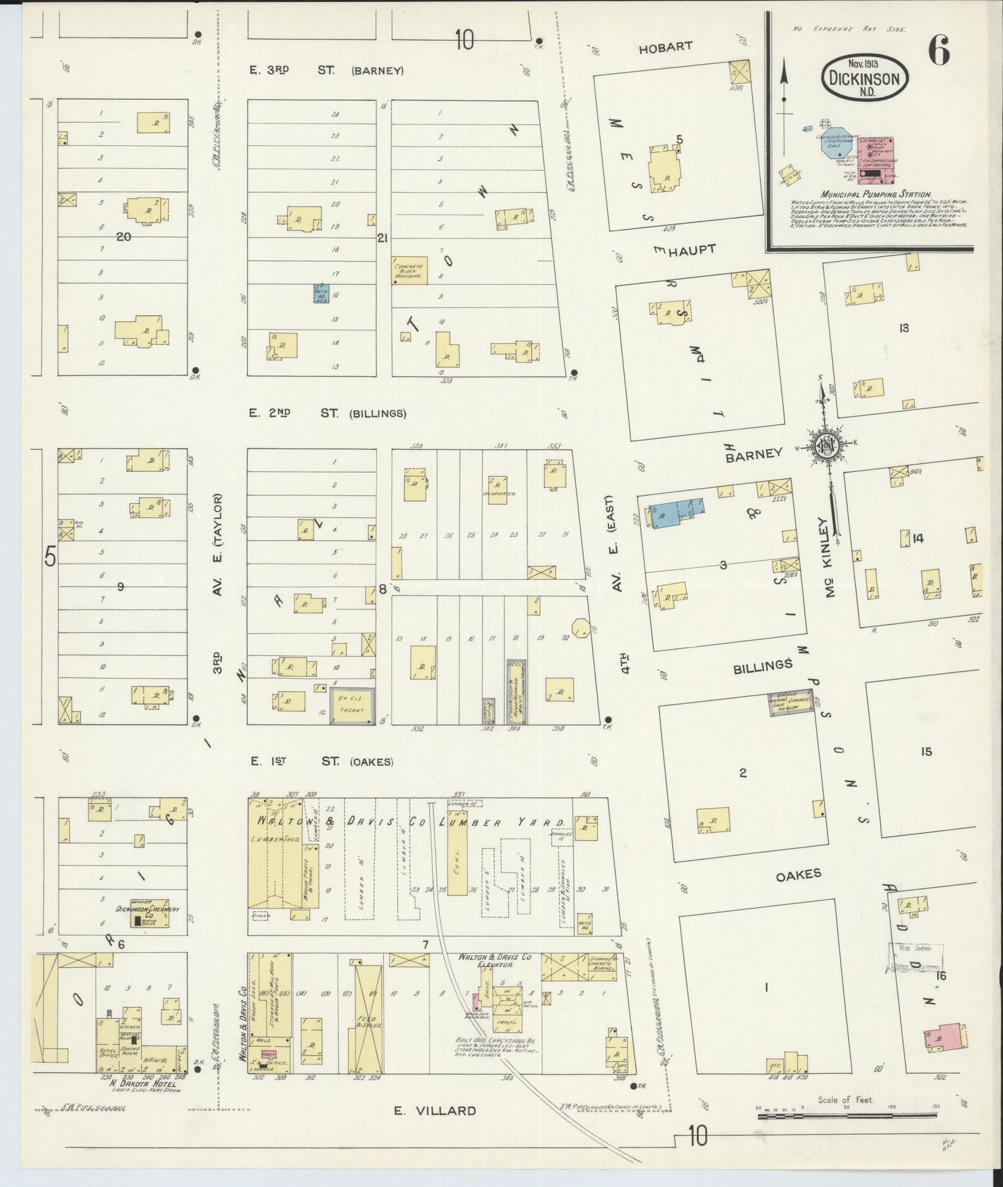 Sanborn Fire Insurance Map from Dickinson, Stark County, North Dakota (1913), Sheet #0006 - Historic Sanborn Fire Insurance Map Print, vintage old map wall art, antique decor, genealogy gift, North Dakota North Dakota map