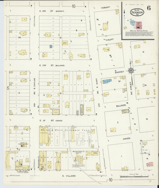 Sanborn Fire Insurance Map from Dickinson, Stark County, North Dakota (1913), Sheet #0006 - Historic Sanborn Fire Insurance Map Print, vintage old map wall art, antique decor, genealogy gift, North Dakota North Dakota map