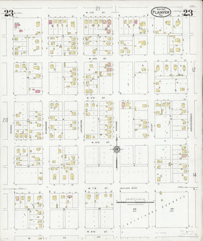 Sanborn Fire Insurance Map from Plainview, Hale County, Texas (1927), Sheet #0023 - Complete Map Set gallery image, historic Sanborn map, vintage wall art, Texas Texas