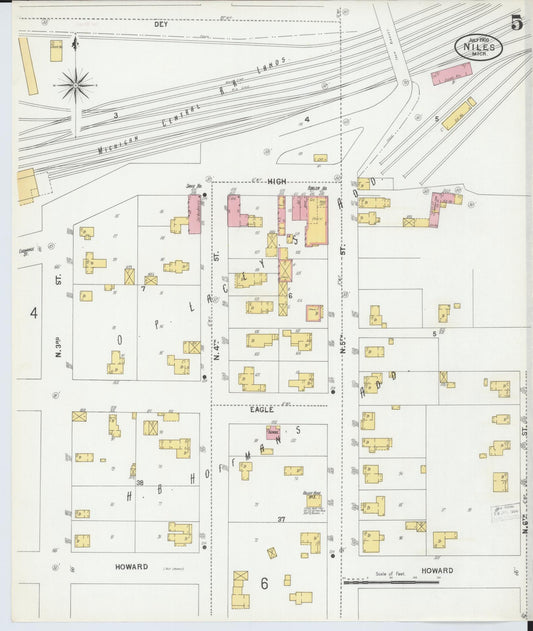 Sanborn Fire Insurance Map from Niles, Berrien County, Michigan (1900), Sheet #0005 - Historic Sanborn Fire Insurance Map Print, vintage old map wall art, antique decor, genealogy gift, Michigan Michigan map