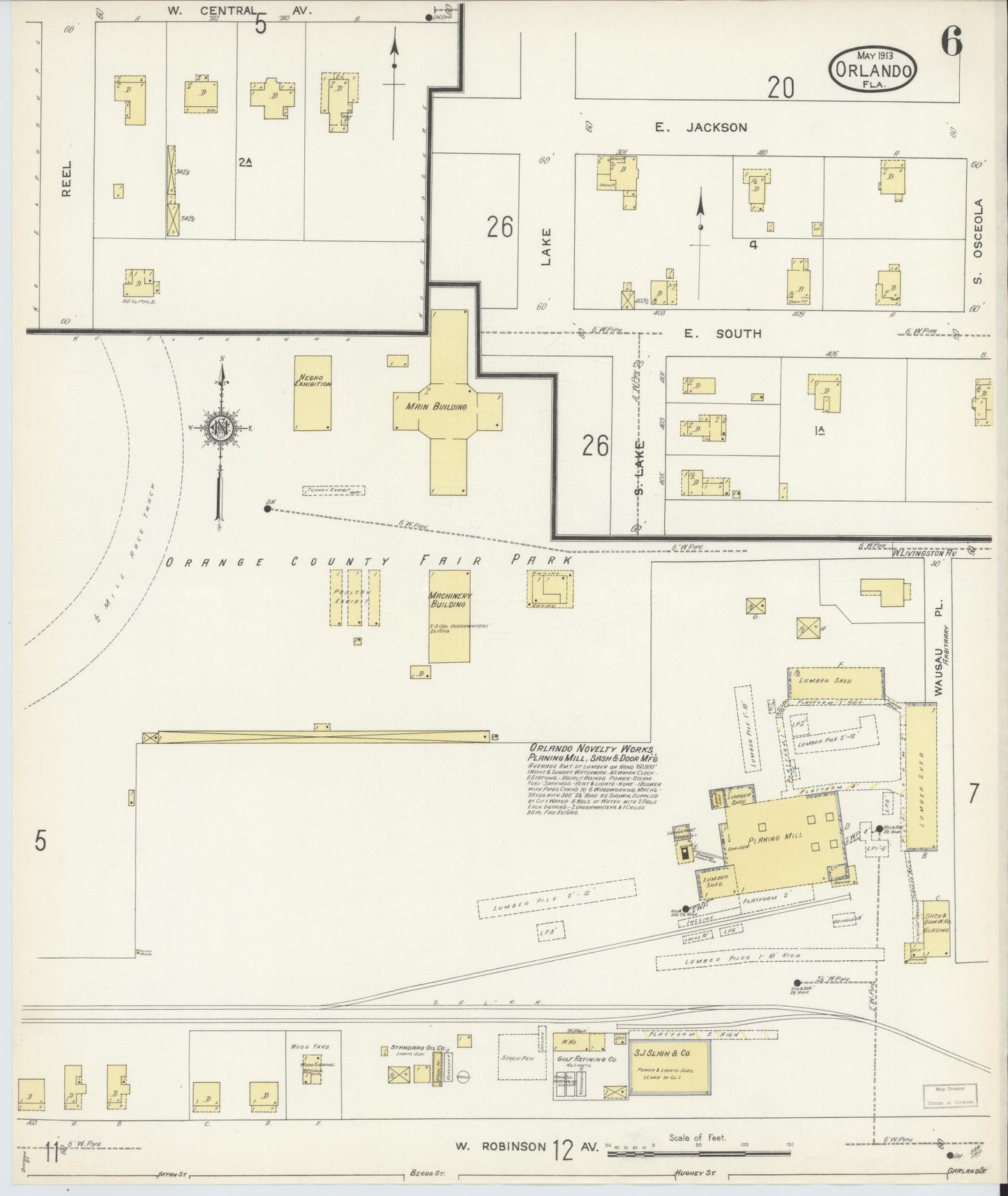 Sanborn Fire Insurance Map from Orlando, Orange County, Florida (1913), Sheet #0006 - Complete Map Set gallery image, historic Sanborn map, vintage wall art, Florida Florida
