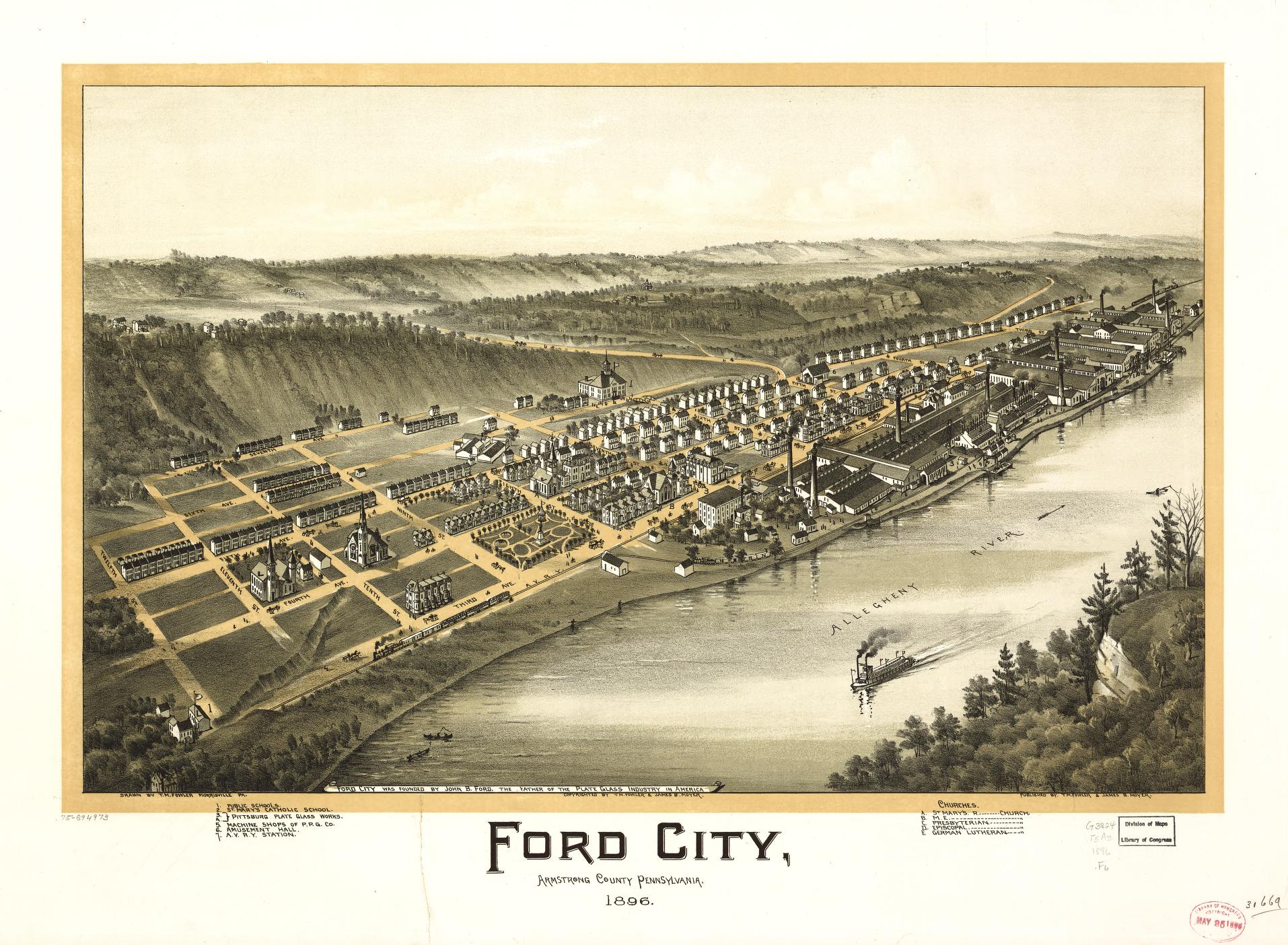 Ford City, Armstrong County, Pennsylvania, 1896. (1896) – Historic Bird’s-Eye View Panorama Print