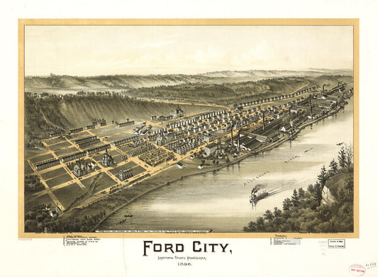 Ford City, Armstrong County, Pennsylvania, 1896. (1896) – Historic Bird’s-Eye View Panorama Print
