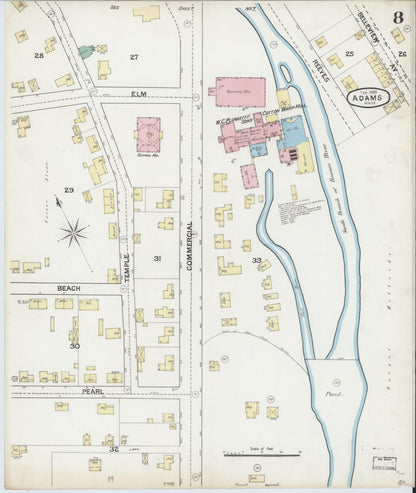 Sanborn Fire Insurance Map from Adams, Berkshire County, Massachusetts (1889), Sheet #0008 - Historic Sanborn Fire Insurance Map Print, vintage old map wall art, antique decor, genealogy gift, Massachusetts Massachusetts map