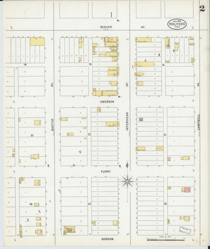 Sanborn Fire Insurance Map from Holyoke, Phillips County, Colorado (1899), Sheet #0002 - Complete Map Set gallery image, historic Sanborn map, vintage wall art, Colorado Colorado