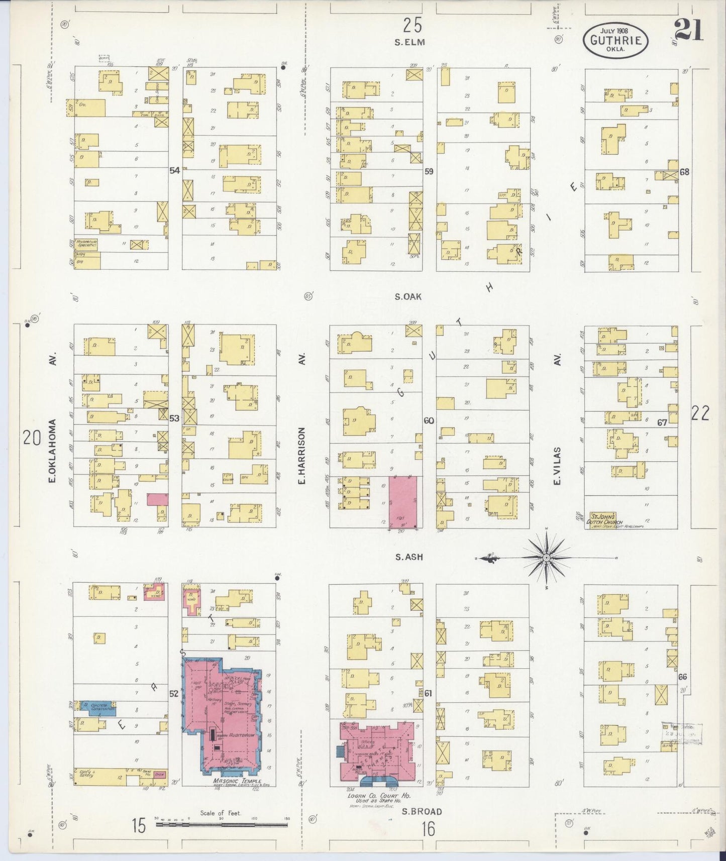 Sanborn Fire Insurance Map from Guthrie, Logan County, Oklahoma (1908), Sheet #0021 - Historic Sanborn Fire Insurance Map Print, vintage old map wall art, antique decor, genealogy gift, Oklahoma Oklahoma map