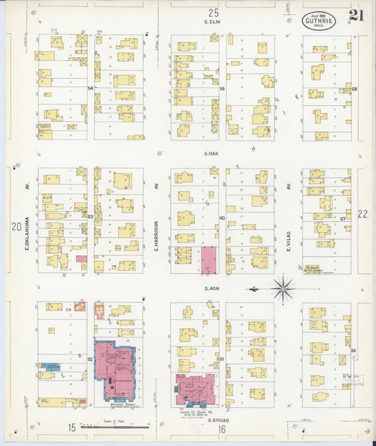 Sanborn Fire Insurance Map from Guthrie, Logan County, Oklahoma (1908), Sheet #0021 - Historic Sanborn Fire Insurance Map Print, vintage old map wall art, antique decor, genealogy gift, Oklahoma Oklahoma map