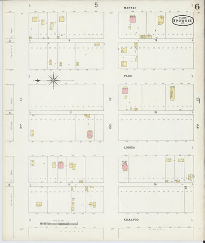 Sanborn Fire Insurance Map from Shawnee, Pottawatomie County, Oklahoma (1896), Sheet #0006 - Complete Map Set gallery image, historic Sanborn map, vintage wall art, Oklahoma Oklahoma
