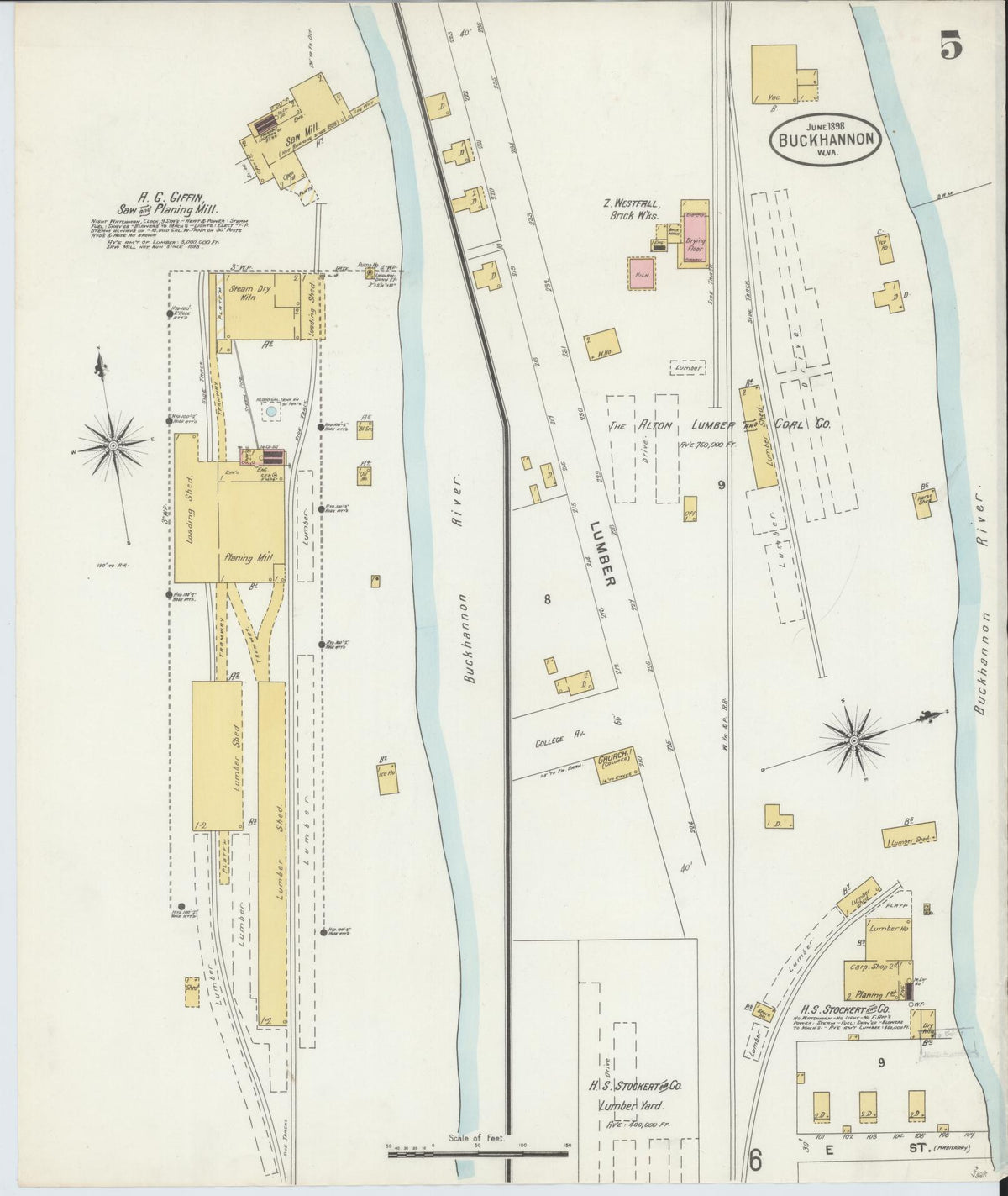 Sanborn Fire Insurance Map from Buckhannon, Upshur County, West Virginia (1898), Sheet #0005 - Complete Map Set gallery image, historic Sanborn map, vintage wall art, West Virginia West Virginia