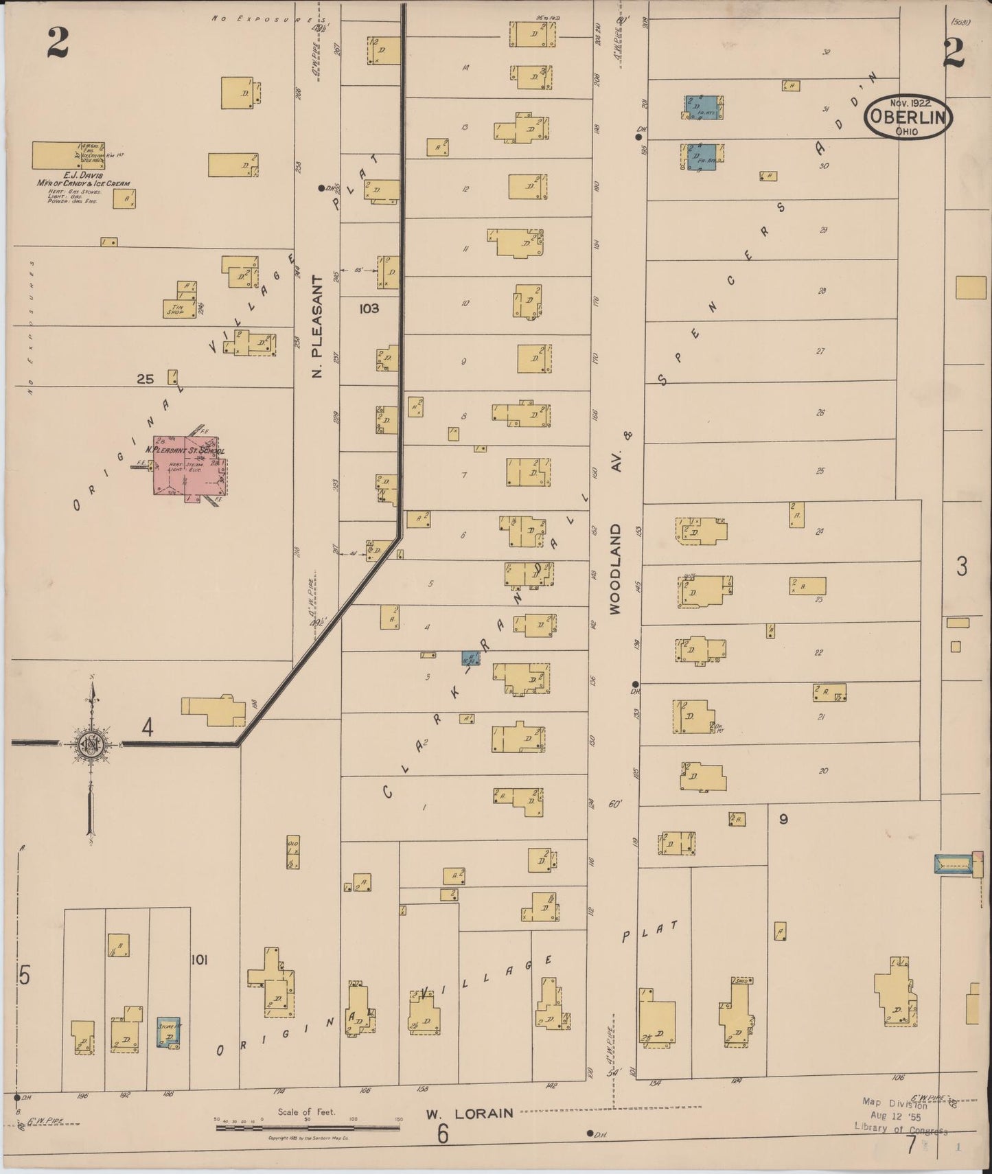 Sanborn Fire Insurance Map from Oberlin, Lorain County, Ohio (1922), Sheet #0002 - Complete Map Set gallery image, historic Sanborn map, vintage wall art, Ohio Ohio