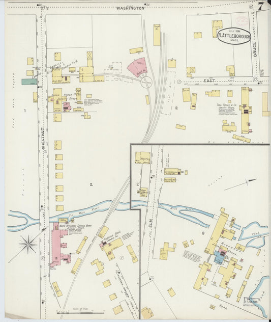 Sanborn Fire Insurance Map from North Attleborough, Bristol County, Massachusetts (1894), Sheet #0007 - Historic Sanborn Fire Insurance Map Print, vintage old map wall art, antique decor, genealogy gift, Massachusetts Massachusetts map