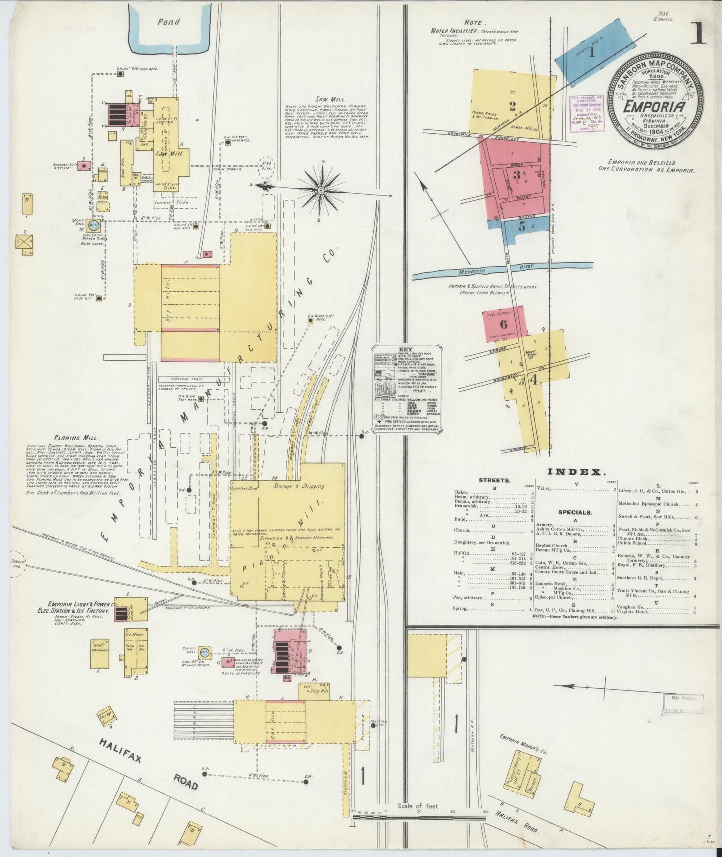 Sanborn Fire Insurance Map from Emporia, Independent Cities, Virginia. (1904) – Historic Sanborn Fire Insurance Map Print