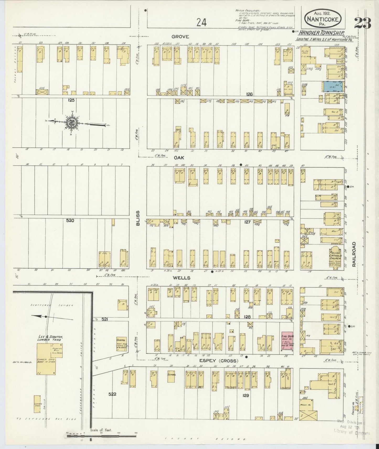 Sanborn Fire Insurance Map from Nanticoke, Luzerne County, Pennsylvania (1912), Sheet #0023 - Historic Sanborn Fire Insurance Map Print, vintage old map wall art, antique decor, genealogy gift, Pennsylvania Pennsylvania map