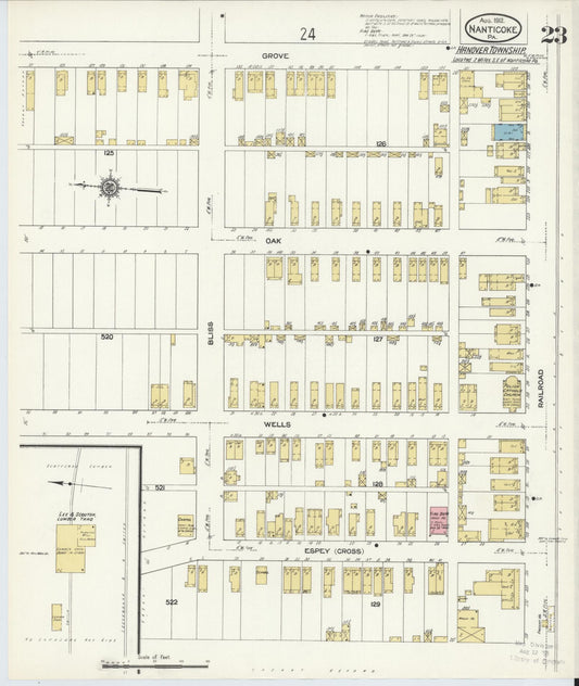 Sanborn Fire Insurance Map from Nanticoke, Luzerne County, Pennsylvania (1912), Sheet #0023 - Historic Sanborn Fire Insurance Map Print, vintage old map wall art, antique decor, genealogy gift, Pennsylvania Pennsylvania map