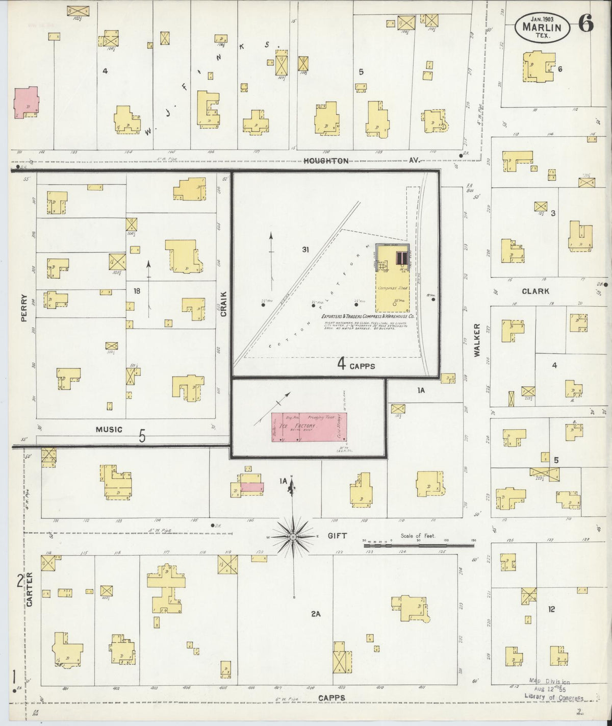 Sanborn Fire Insurance Map from Marlin, Falls County, Texas (1903), Sheet #0006 - Complete Map Set gallery image, historic Sanborn map, vintage wall art, Texas Texas