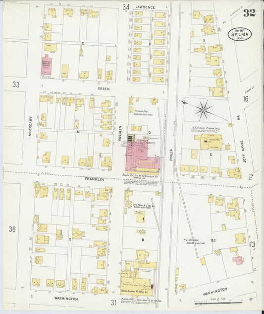 Sanborn Fire Insurance Map from Selma, Dallas County, Alabama (1907), Sheet #0032 - Historic Sanborn Fire Insurance Map Print, vintage old map wall art, antique decor, genealogy gift, Alabama Alabama map