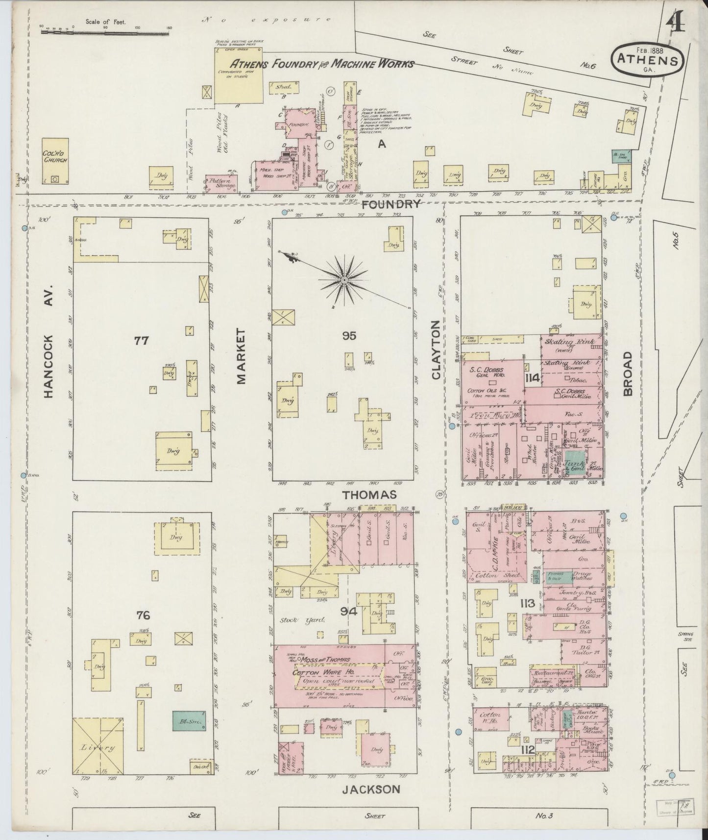 Sanborn Fire Insurance Map from Athens, Clarke County, Georgia (1888), Sheet #0004 - Complete Map Set gallery image, historic Sanborn map, vintage wall art, Georgia Georgia