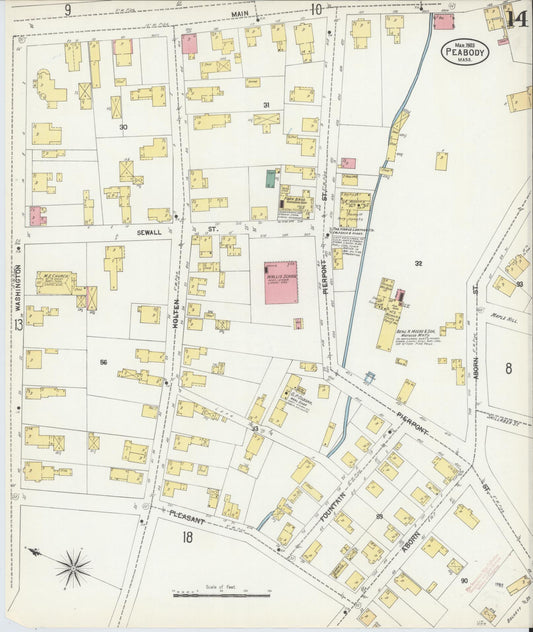 Sanborn Fire Insurance Map from Peabody, Essex County, Massachusetts (1903), Sheet #0014 - Historic Sanborn Fire Insurance Map Print, vintage old map wall art, antique decor, genealogy gift, Massachusetts Massachusetts map