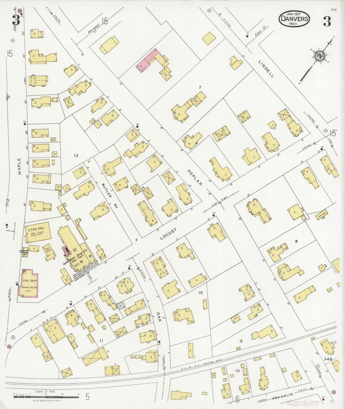 Sanborn Fire Insurance Map from Danvers, Essex County, Massachusetts (1927), Sheet #0003 - Complete Map Set gallery image, historic Sanborn map, vintage wall art, Massachusetts Massachusetts