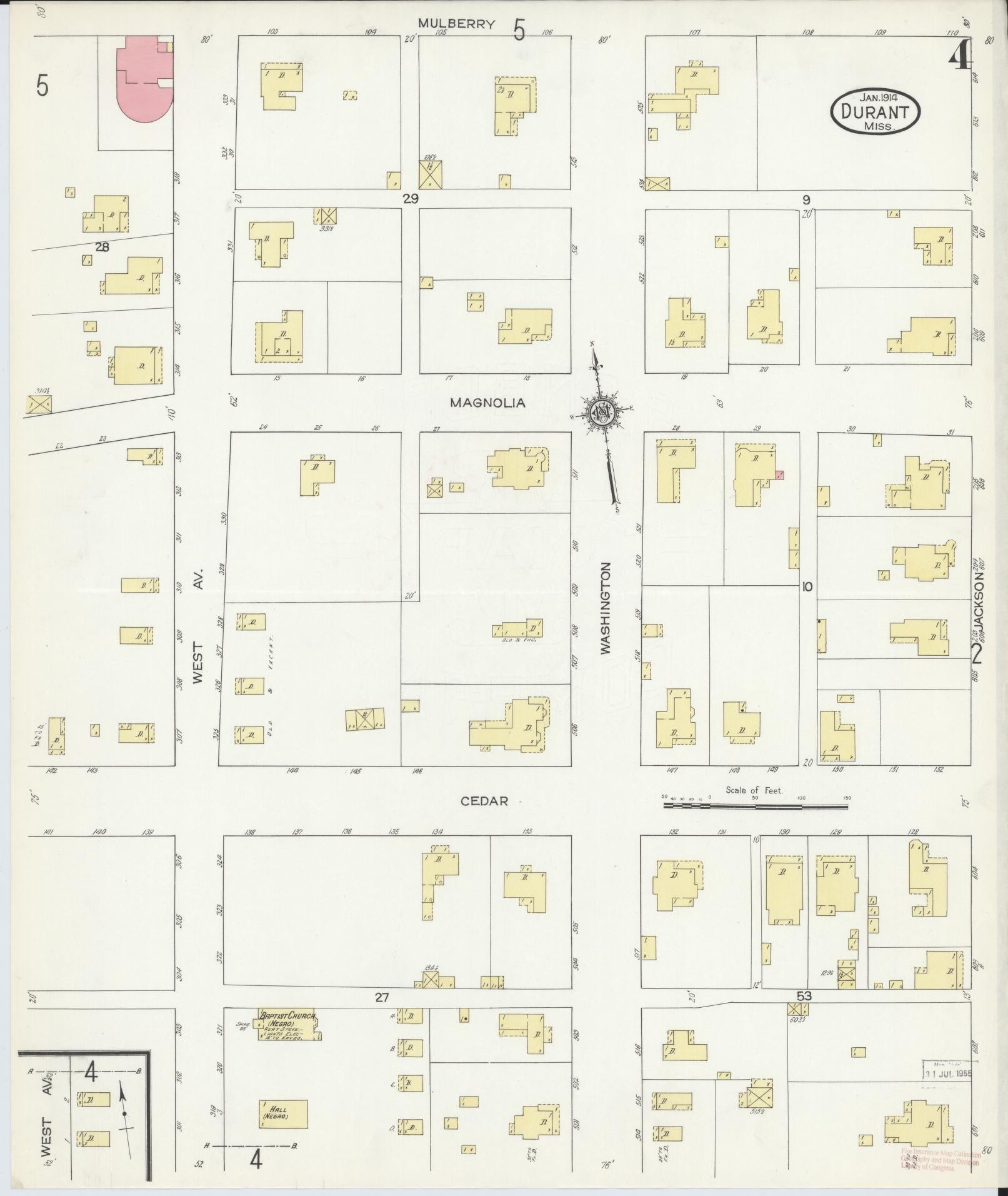 Sanborn Fire Insurance Map from Durant, Holmes County, Mississippi (1914), Sheet #0004 - Complete Map Set gallery image, historic Sanborn map, vintage wall art, Mississippi Mississippi