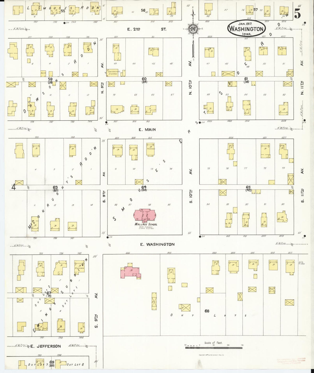 Sanborn Fire Insurance Map from Washington, Washington County, Iowa (1917), Sheet #0005 - Complete Map Set gallery image, historic Sanborn map, vintage wall art, Sanborn Fire Insurance Map from Washington Washington