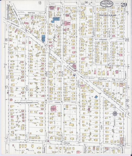 Sanborn Fire Insurance Map from Freeport, Stephenson County, Illinois (1918), Sheet #0029 - Historic Sanborn Fire Insurance Map Print, vintage old map wall art, antique decor, genealogy gift, Illinois Illinois map