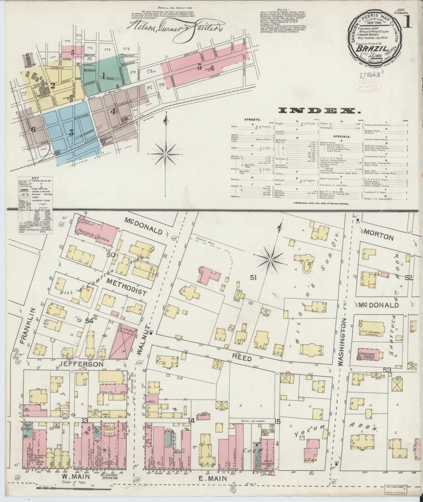 Sanborn Fire Insurance Map from Brazil, Clay County, Indiana (1892), Sheet #0001 - Complete Map Set gallery image, historic Sanborn map, vintage wall art, Indiana Indiana