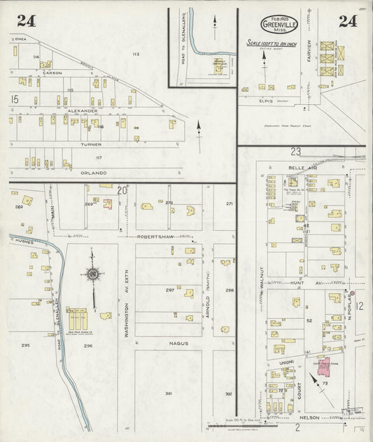 Sanborn Fire Insurance Map from Greenville, Washington County, Mississippi (1925), Sheet #0024 - Historic Sanborn Fire Insurance Map Print, vintage old map wall art, antique decor, genealogy gift, Mississippi Mississippi map