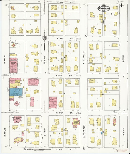 Sanborn Fire Insurance Map from Hampton, Franklin County, Iowa (1921), Sheet #0004 - Historic Sanborn Fire Insurance Map Print, vintage old map wall art